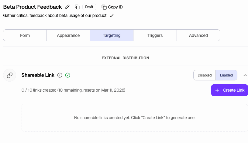 Shareable Link section