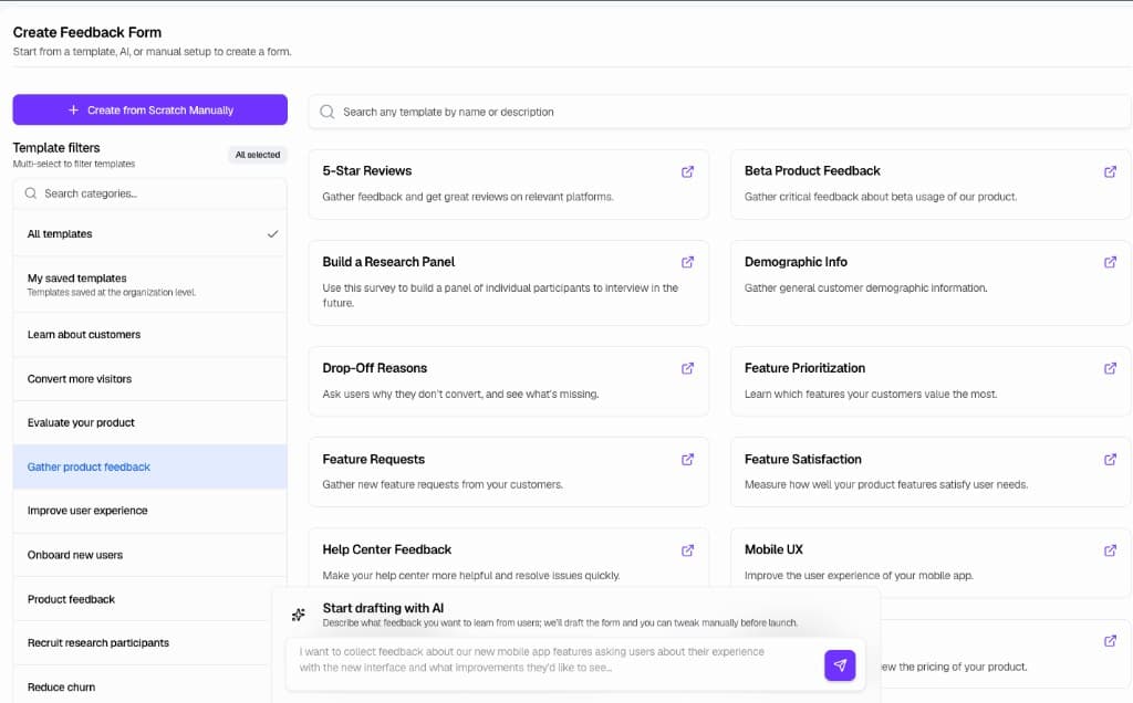 Create Feedback Form with AI, Templates, and Manual options