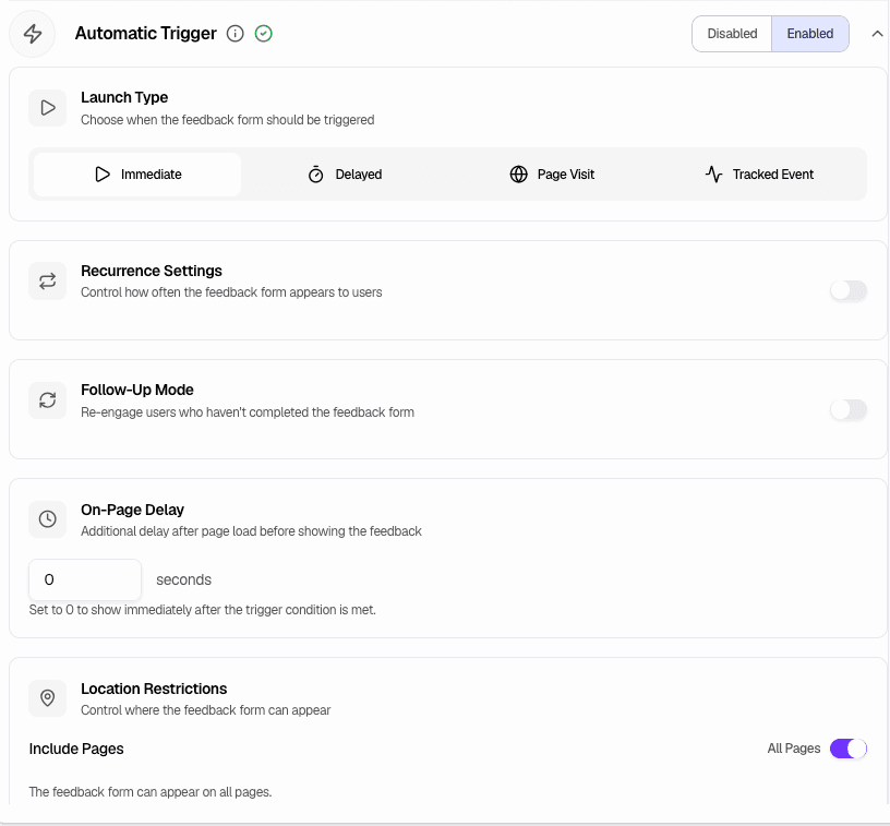 Automatic Trigger - Launch types and settings overview