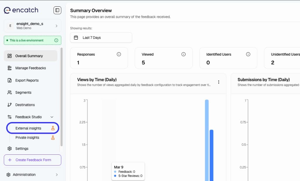 External Insights in the Feedback Studio navigation