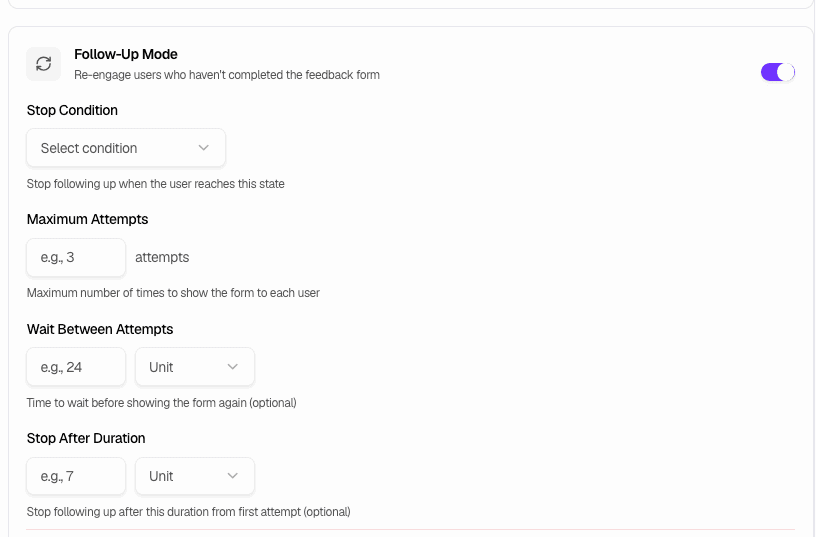 Follow-Up Mode - Stop condition and timing