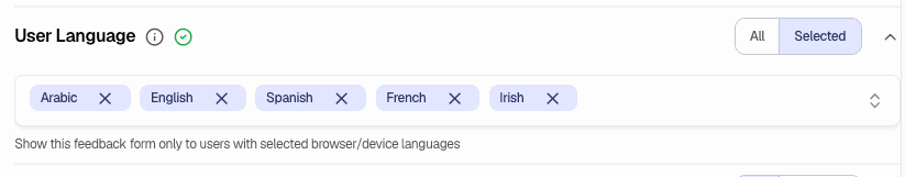 User Language - Selected languages