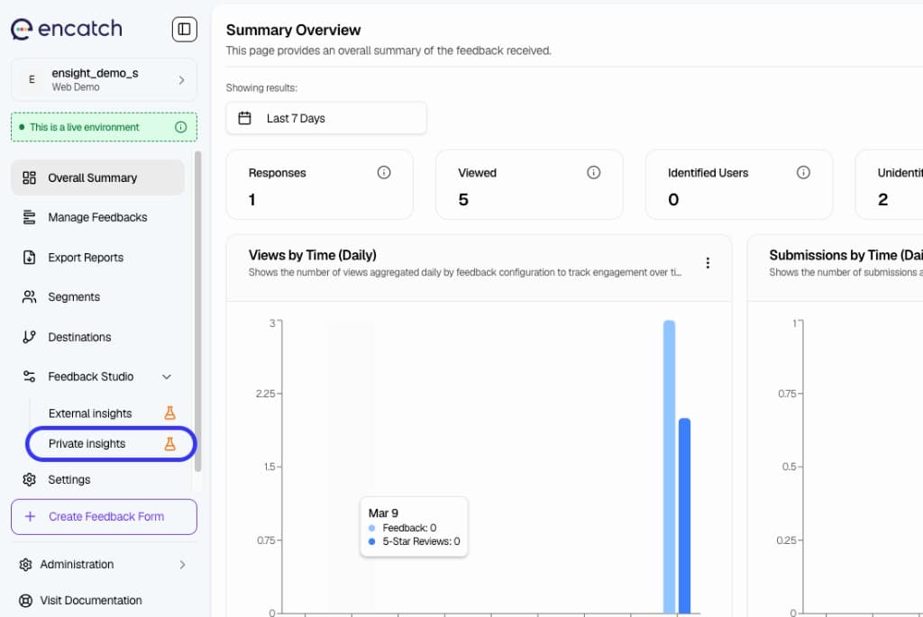 Private Insights in the Feedback Studio navigation