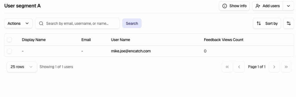 Segment members table with search and sort