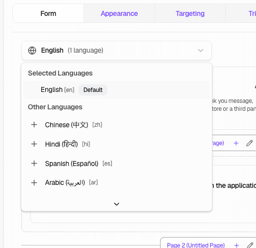 Language Setup - Location in Appearance tab