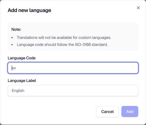 Add new language dialog