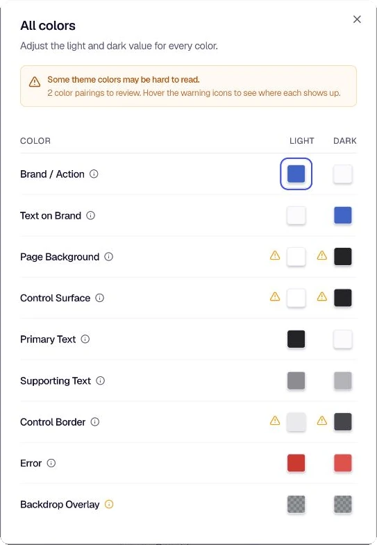 All colors dialog