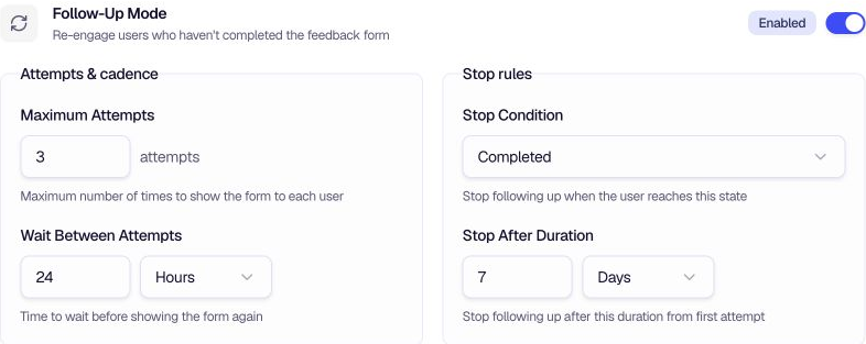 Follow-Up Mode - Stop condition and timing