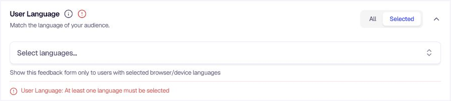 User Language - Selected languages