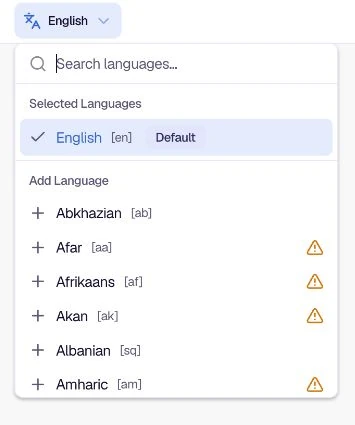 Language menu in the Questions toolbar