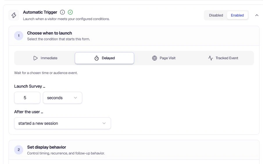 Delayed launch - Time and user action settings