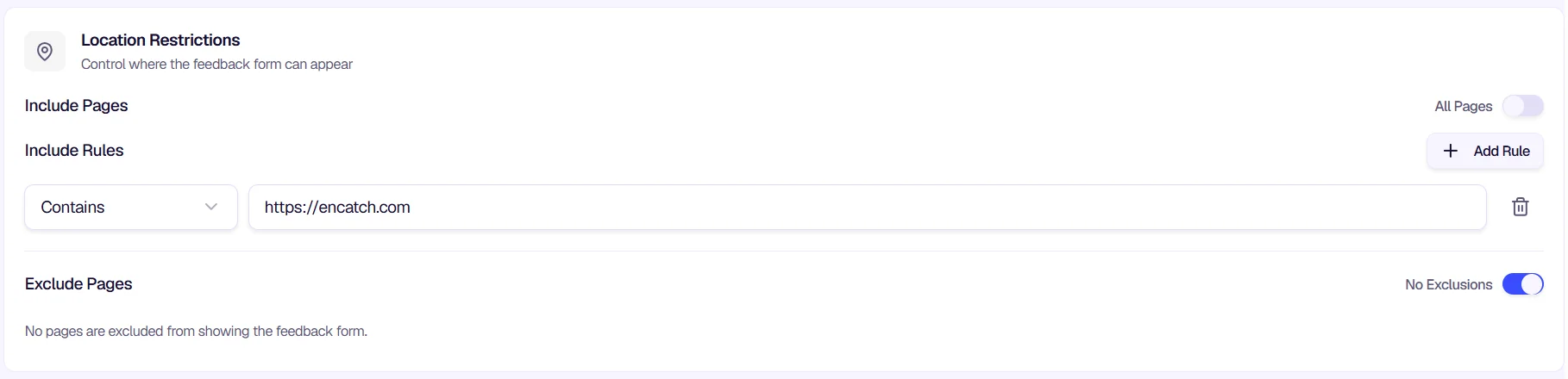 Location Restrictions - Include and exclude pages