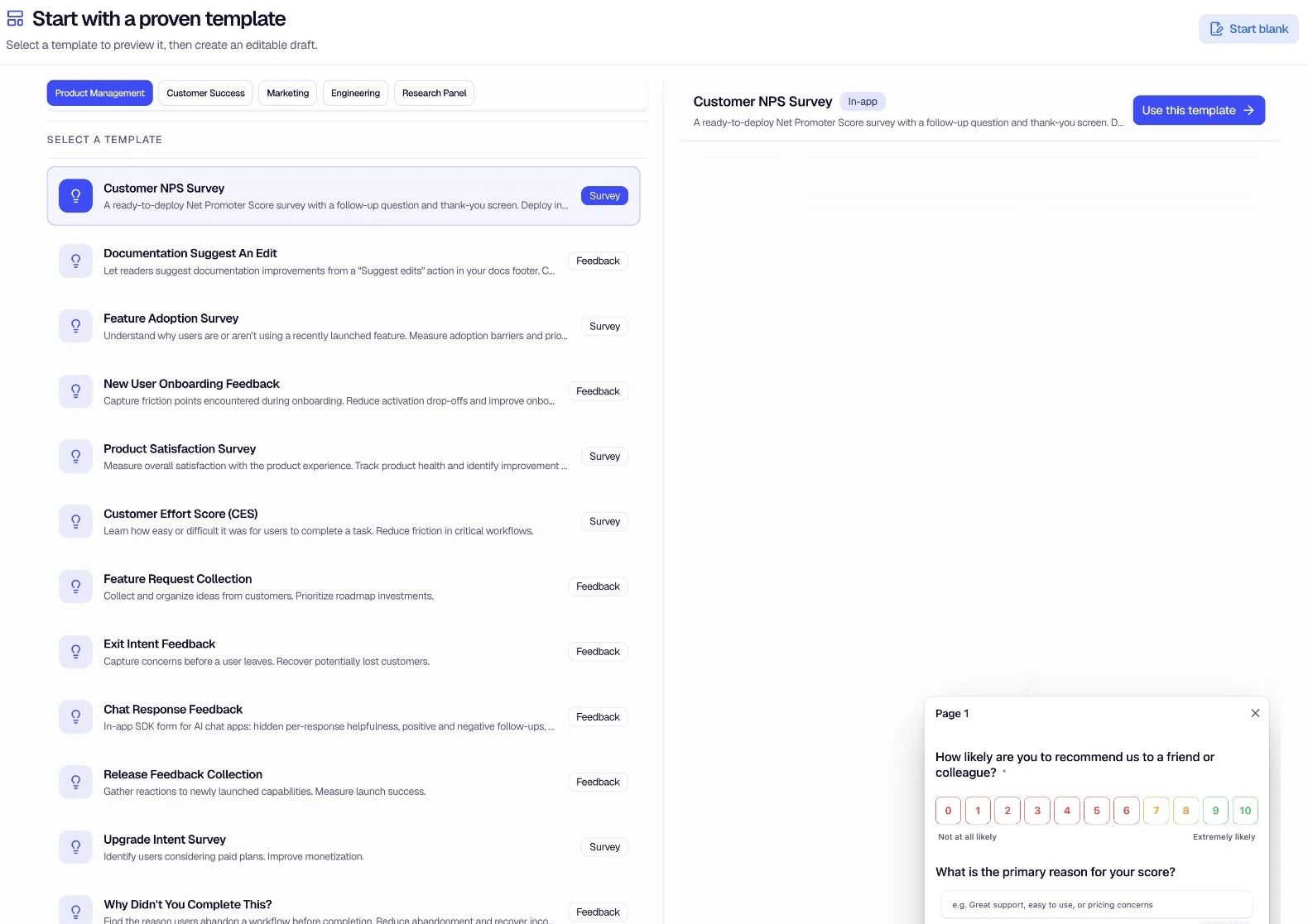 Ready Templates gallery with browse by role, industry, behaviour, and goal