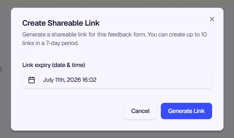 Create Shareable Link modal
